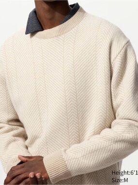 JW ANDERSON x Uniqlo Cream Herringbone Crewneck Sweater 100% wool